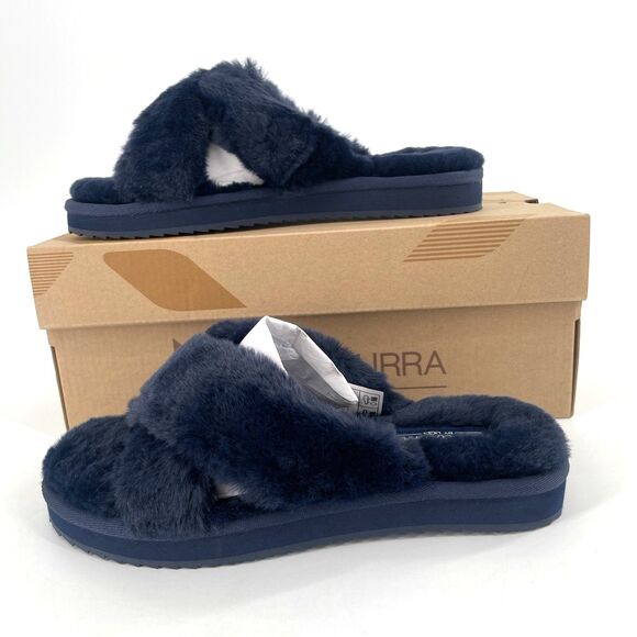 Koolaburra By UGG Ballia Faux Fur Slide Slippers Womens 6 Insignia Blue NEW BOX - Picture 3 of 12